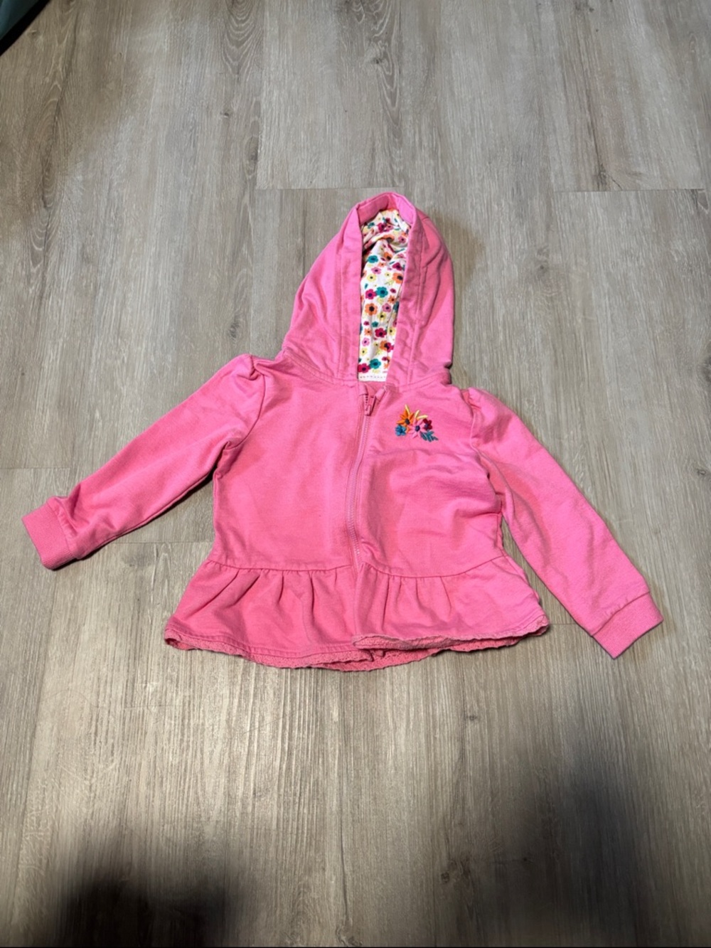 F&F Pink Hooded Zip Peplum Jacket with Floral Hood Lining